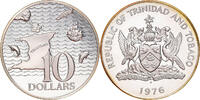 TRINIDAD & TOBAGO 10 Dollars Coin, Franklin Mint, Silver -