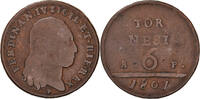 ITALIAN STATES 6 Tornesi Coin, NAPLES, Ferdinando IV, Copper -