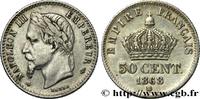 FRANCE 50 centimes Napoléon III, tête laurée SECOND EMPIRE Strasbourg 1868 (18mm, 2,45g, 6h) -