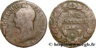 FRANCE Cinq centimes Dupré, grand module, petit B DIRECTOIRE Rouen 1797 (28mm, 9g, 6h) -