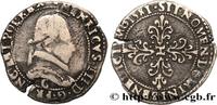 FRANCE Demi-franc au col plat HENRY III Saint-Lô 1581 (28mm, 6,73g, 7h) -