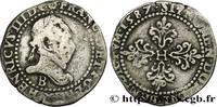 FRANCE Demi-franc au col plat HENRY III Rouen 1587 (27mm, 6,75g, 11h) -