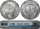 FRANCE 1 franc Morlon, légère PROVISIONAL GOVERNEMENT OF THE FRENCH REPUBLIC 1945 (23mm, 1,28g, 6h) -