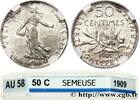 FRANCE 50 centimes Semeuse III REPUBLIC 1909 (18mm, 2,50g, 6h) -