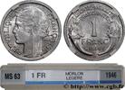 FRANCE 1 franc Morlon, légère PROVISIONAL GOVERNEMENT OF THE FRENCH REPUBLIC 1946 (23mm, 1,26g, 6h) -