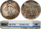 FRANCE 50 centimes Semeuse III REPUBLIC Paris 1901 (18,17mm, 2,50g, 6h) -