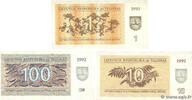 LITHUANIA 1, 10 et 100 Talonas Lot LITHUANIA 1, 10 et 100 Talonas Lot 1992 UNC -