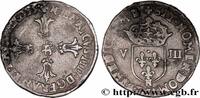 FRANCE Huitième d'écu, croix feuillue de face HENRY IV Montpellier 1593 (23mm, 4,59g, 2h) -