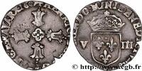FRANCE Huitième d'écu, croix feuillue de face HENRY IV Bayonne 1607 (23mm, 4,82g, 3h) -