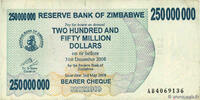 ZIMBABWE 250 Millions Dollars ZIMBABWE 250 Millions Dollars 2008 VF -