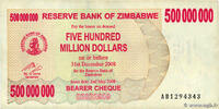 ZIMBABWE 500 Millions Dollars ZIMBABWE 500 Millions Dollars 2008 VF -