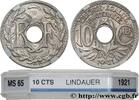 FRANCE 10 centimes Lindauer III REPUBLIC 1921 (21mm, 4g, 6h) -