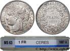 FRANCE 1 franc Cérès, IIIe République III REPUBLIC Paris 1887 (23mm, 5g, 6h) -