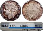 FRANCE 1 franc Cérès, IIIe République, petit A III REPUBLIC Paris 1872 (23,15mm, 5,03g, 6h) -