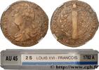 FRANCE 2 sols dit au faisceau, type FRANÇOIS LOUIS XVI Paris 1792 (33,4mm, 23,75g, 6h) -
