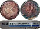 FRANCE 1 franc Napoléon III, tête nue SECOND EMPIRE Paris 1859 (23mm, 5,01g, 6h) -