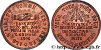 FRANCE Médaille, Banquet du 26 Novembre DEUXIÈME RÉPUBLIQUE 69- Lyon 1848 (26,5mm, 8,73g, 12h) -
