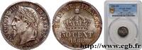FRANCE 50 centimes Napoléon III, tête laurée SECOND EMPIRE Strasbourg 1866 (18mm, 2,5g, 6h) -