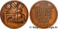 FRANCE Médaille, Fêtes du centenaire de la ligne Lausanne TRANSPORTS (TRAINS, BUS, TRAMWAYS, BATEAUX...) 1970 (49,5mm, 50,58g, 12h) -