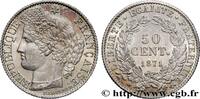 FRANCE 50 centimes Cérès, Troisième République III REPUBLIC Paris 1871 (18mm, 2,48g, 6h) -