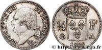 FRANCE 1/4 franc Louis XVIII LOUIS XVIII Paris 1824 (15mm, 1,29g, 7h) -