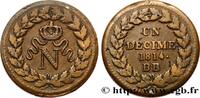 FRANCE Un décime à l’N couronnée PREMIER EMPIRE / FIRST FRENCH EMPIRE Strasbourg 1814 (32,24mm, 21,80g, 6h) -