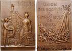 FRANCE Plaquette, Union des sociétés de gymnastique de Fr SOCIÉTÉS SPORTIVES 33 - Bordeaux 1905 (52mm, 46,95g, 12h) -