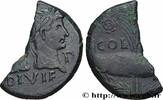 THE JULIO-CLAUDIANS (27 BC to 69 AD) Dupondius COL NEM (as), coupé NEMAUSUS - NIMES - AUGUSTUS and AGRIPPA Nîmes, Gaule c. 10-14 AD. (24,5mm, 7,80g, 12h) -