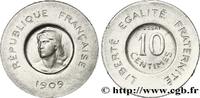 FRANCE Essai de 10 centimes Rude en aluminium III REPUBLIC Paris 1909 (21mm, 1,94g, 6h) -