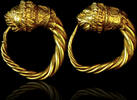 Pair of Ancient Greek gold lion protome earrings. -