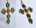 Large 19th Century Cross Pendant Enamelled And Set With Stones And Pearls -