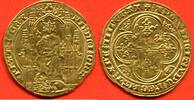 Französische Königliche Münzen FRANC PHILIPPE VI DE VALOIS 1328-1350 LION D'OR A/ PH'DEI GRA REX LE ROI ASSIS DANS UNE STALLE GOTHIQUE AVEC BALDAQUIN , TENANT UN S -