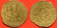Französische Königliche Münzen JEAN LE BON 1350-1364 ROYAL D'OR 2eme ÉMISSION A/ IOHES DEI GRA FRANCORV REX LE ROI DEBOUT SOUS UN DAIS GOTHIQUE, COURONNE, TENA -