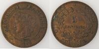 5 Centimes 5 Centimes France, Cérès faisceau, TTB/TTB+, KM# 821.1 -