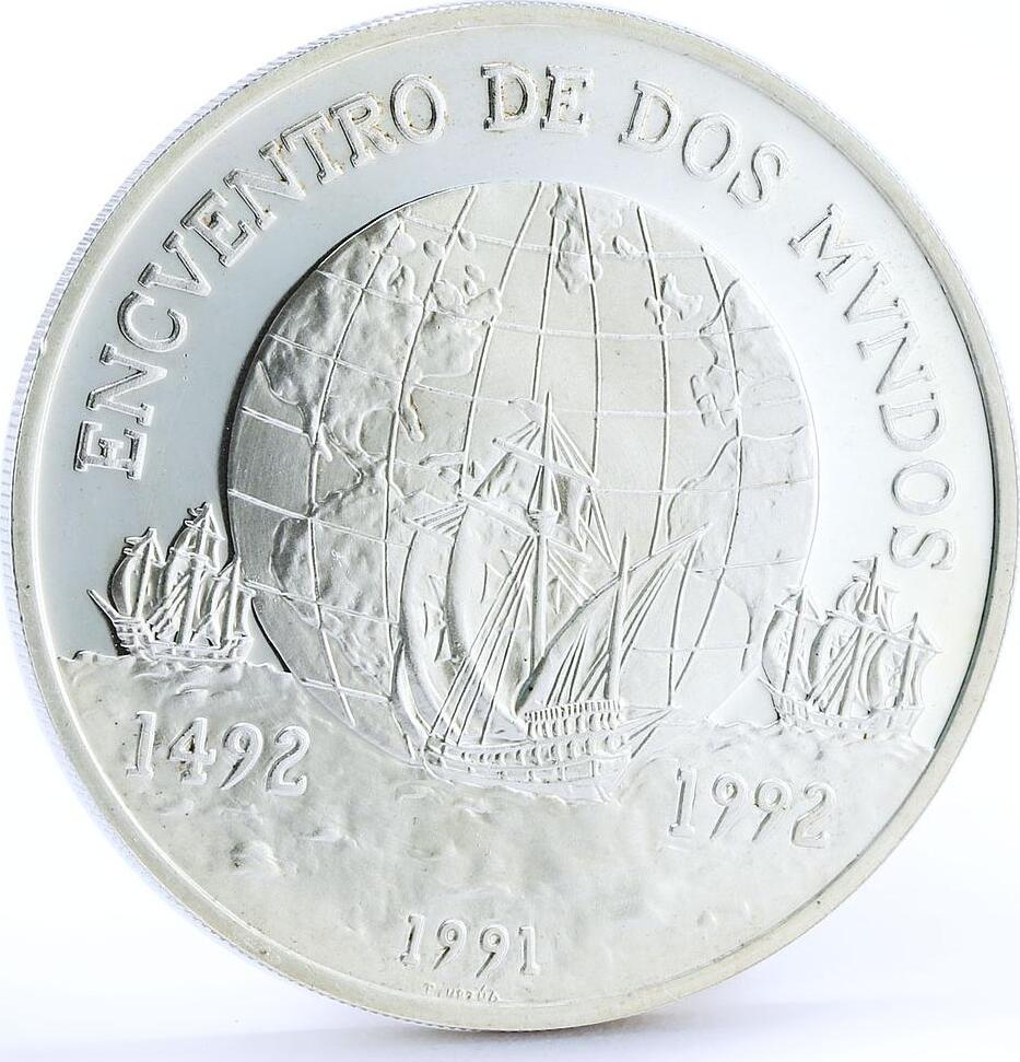 Chile 10000 pesos Columbus Ships Clippers and Globus proof silver