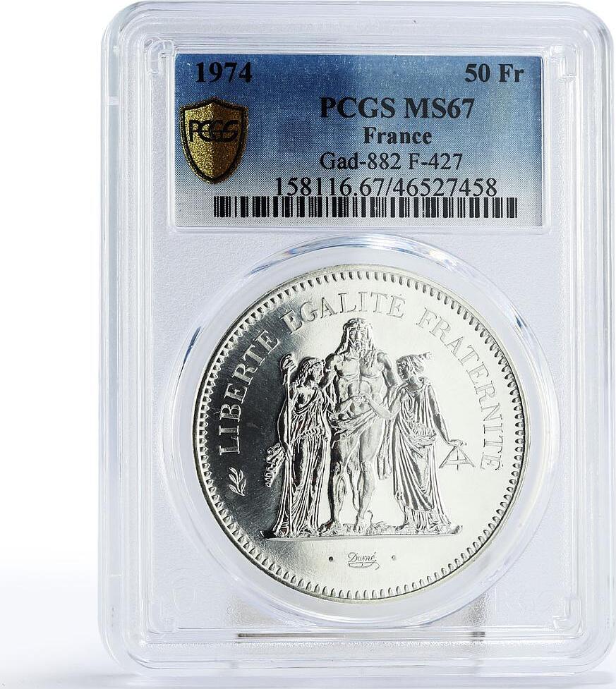 France 50 francs Freedom Equality Fraternity MS67 PCGS silver coin 1974 BU  | MA-Shops