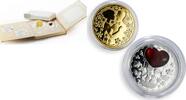 Niue 2 dollars Niue set of 2 coins Just Married Wedding synthetic ruby silver proof coin 2014 -