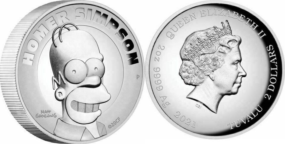 Tuvalu 2021 2 Homer Simpson 2 oz High Relief Silver Coin MA Shops