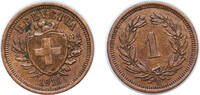 Switzerland 1 Rappen Switzerland Federal State 1919 B 1 Rappen (Wreath; bronze) Bronze Bern Mint (3000000) 1.5g AU HMZ 2 1215 Divo/Tob19 326 KM 3 Sch -