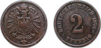 Germany 2 Pfennigs Germany Second Empire 1874 C 2 Pfennig - Wilhelm I (type 1 - large shield) Copper Frankfurt am Main Mint (17474080) 3.25g VF KM -