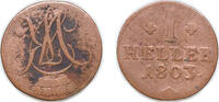 Germany 1 Heller Germany Electorate of Hessen-Kassel Holy Roman Empire 1803 1 Heller - William I Copper 1.9g VF KM 553 AKS 14 J 1 -