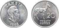 Zambia 20 Ngwee Zambia Republic 1968 20 Ngwee Nickel brass (16000000) 11.36g BU KM 13 Schön 13 -