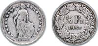 Switzerland ½ Franc Switzerland Federal State 1920 B ½ Franc (Helvetia standing; silver) Silver (.835) (16.5% copper) Bern Mint (5400000) 2.39g VF H -