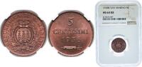 San Marino 5 Centesimi San Marino Republic 1938 R 5 Centesimi Bronze Rome Mint (200000) 3.2g NGC MS 64 KM 12 -