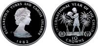 Turks and Caicos Islands 10 Crowns Turks and Caicos Islands 1982 CHI 10 Crowns - Elizabeth II (International Year of the Child) Silver (.925) (7928) 23.28g PF KM 5 -