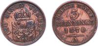 Germany 3 Pfenninge Germany Kingdom of Prussia German states 1870 A 3 Pfennigs - William I Copper 4.5g XF AKS 106 Old/Mue 2 424, 427, 431 KM 482 Neu -