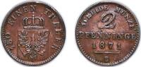 Germany 2 Pfenninge Germany Kingdom of Prussia German states 1871 B 2 Pfennigs - William I Copper Hanover Mint 3g XF AKS 107 Old/Mue 2 425, 428, 432 -