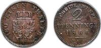 Germany 2 Pfenninge Germany Kingdom of Prussia German states 1866 A 2 Pfennigs - William I Copper Berlin Mint 3g VF AKS 107 Old/Mue 2 425, 428, 432 -