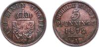 Germany 3 Pfenninge Germany Kingdom of Prussia German states 1872 A 3 Pfennigs - William I Copper Berlin Mint 4.33g XF AKS 106 Old/Mue 2 424, 427, 4 -