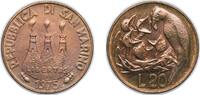San Marino 20 Lire San Marino Republic 1975 20 Lire (Bird Feeding Its Nestlings; FAO) Aluminium bronze Rome Mint (291000) 3.6g UNC KM 44 -